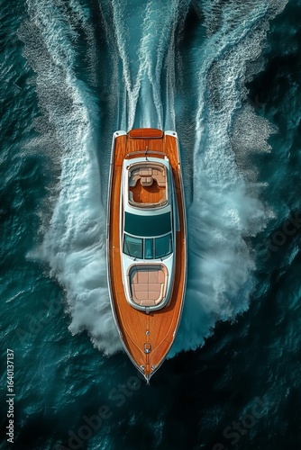 Luxurious Motorboat Gliding Over Turquoise Waters in a Sunny Seaside Setting