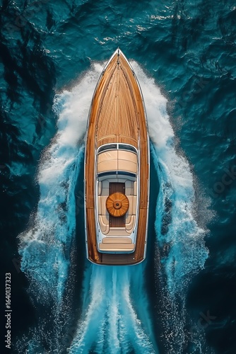 Speeding Across Crystal Blue Waters in a Stunning Wooden Boat on a Sunny Day