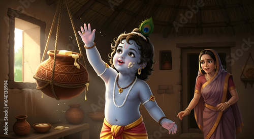 Little Krishna the butter thief with mother Yashoda