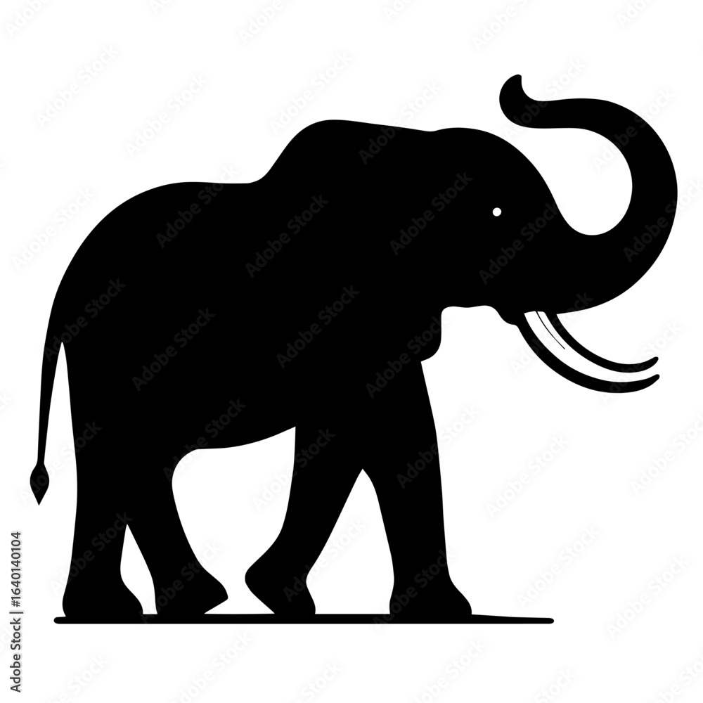 Obraz premium Black and white vector silhouette of an elephant on white background