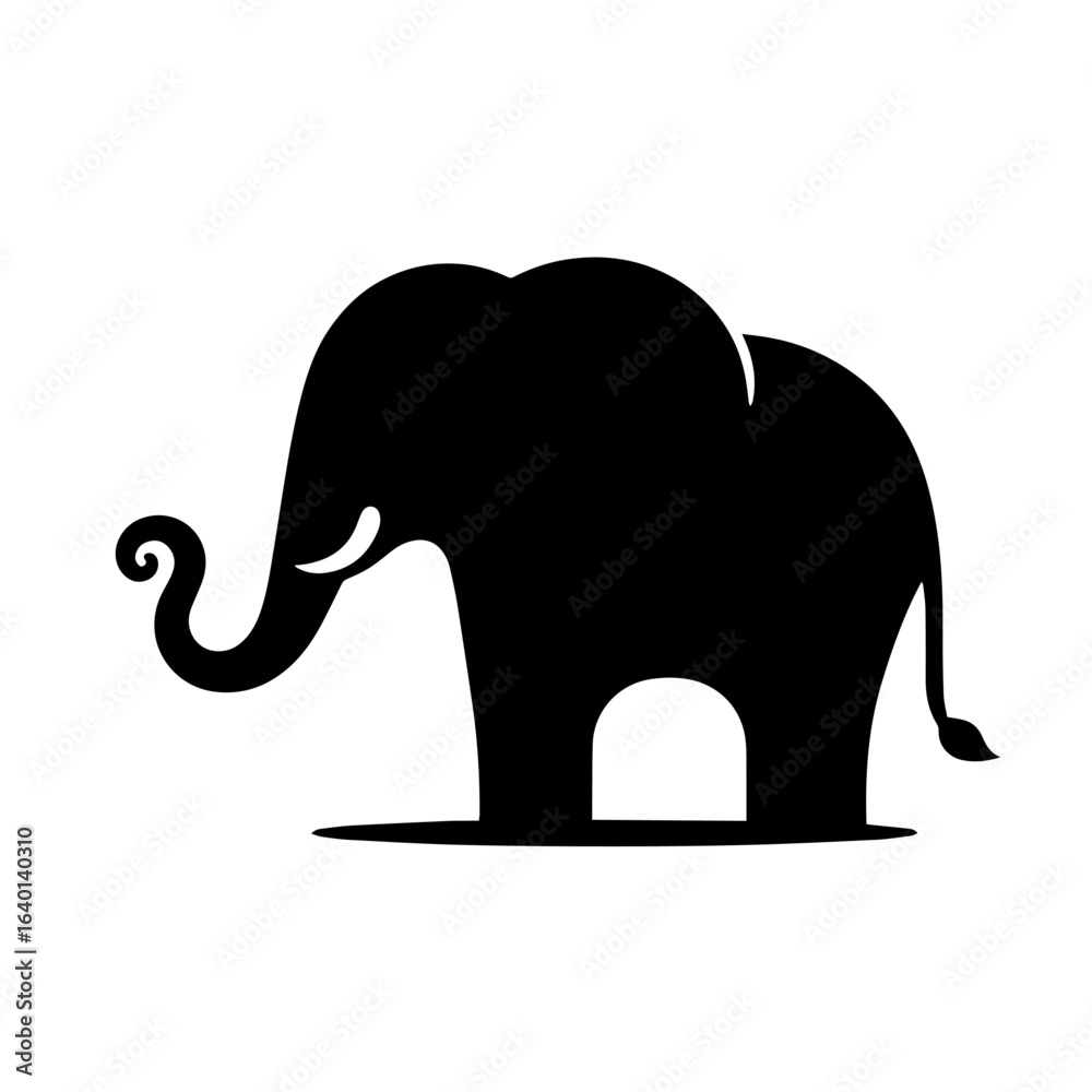 Obraz premium Black and white vector silhouette of an elephant on white background