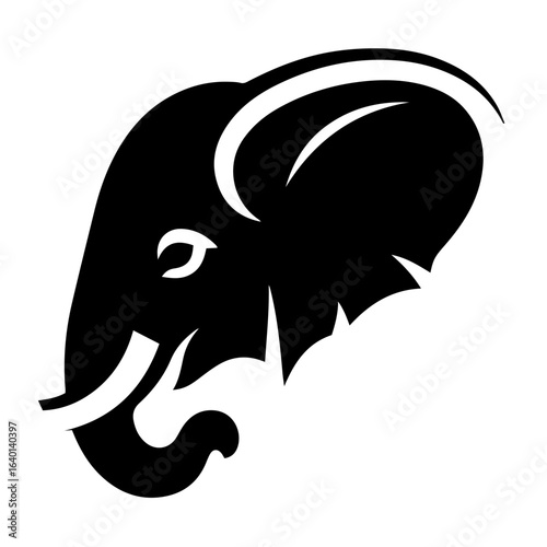 Black and white vector silhouette of an elephant on white background