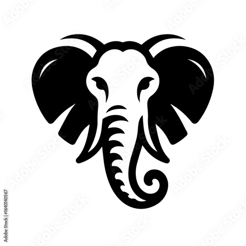 Black and white vector silhouette of an elephant on white background