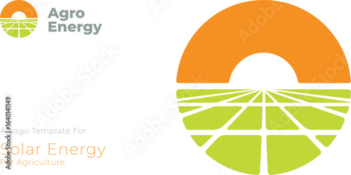 A logo design featuring a sun above a field pattern symbolizes the integration of solar energy
in agriculture, promoting sustainable farming practices.