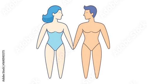 Couple holding hands line art illustration