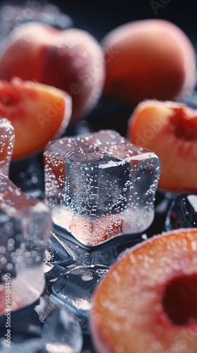 Peach and ice cubes