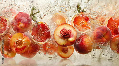 Peach and ice cubes