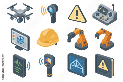 Vibration modeling control vector icons feed industrial thermal maintenance helmet icon inspection