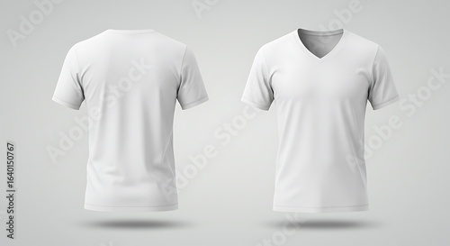 Blank white v neck t shirt mockup front and back view