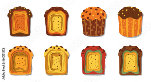 Assorted cartoon cupcakes with decorative frosting and toppings