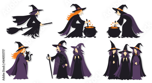 Halloween witches with cauldrons vector illustration isolated on white background for spooky design