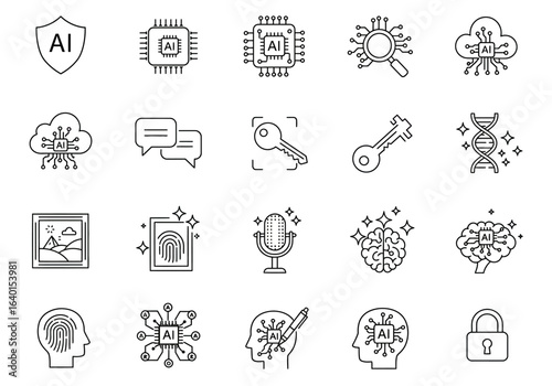 A Collection of Modern Icons Representing Artificial Intelligence and Its Diverse Applications in Technology and Innovation
