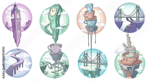 Whimsical characters and imaginative landscapes with dreamy colors
