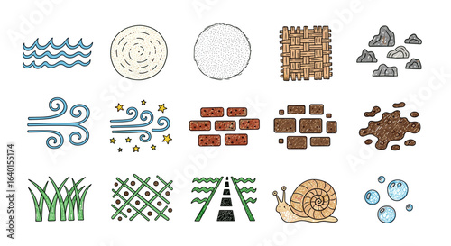 Collection of abstract geometric patterns in various earthy shades