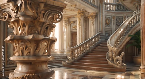 Close-up of a Detailed Ornate Capital Column in a Grand Hallway