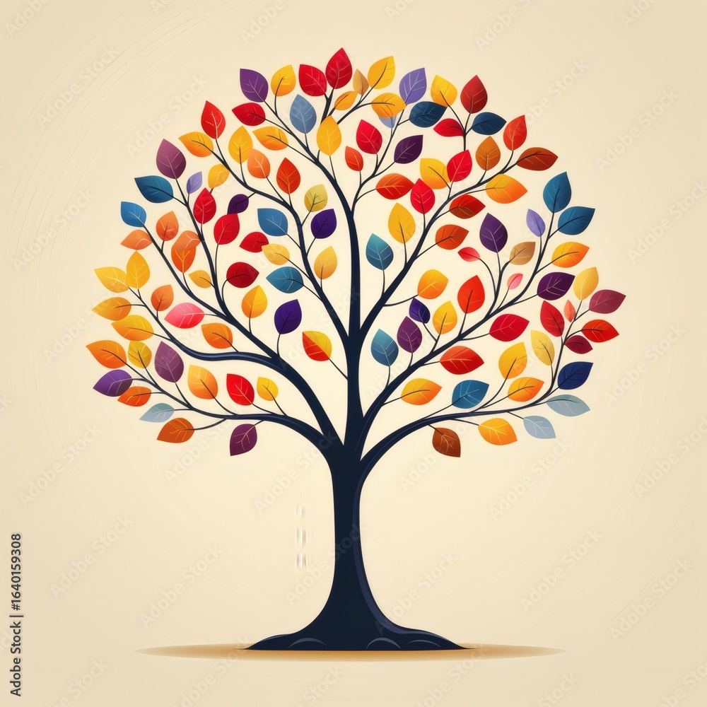 Naklejka premium Elegant Tree with Ribbon-Shaped Leaves in Soft Natural Colors – Clean Vector Art on White Background