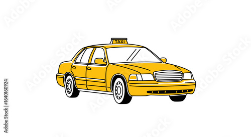 Yellow taxi cab illustration with clear lines and bright colors  
icon