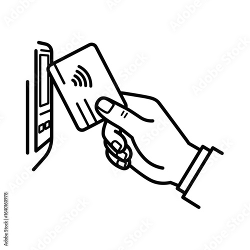 Hand holding contactless card near a payment terminal  
icon