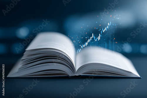 An open book with a glowing financial chart emanating from the pages, symbolizing knowledge and growth