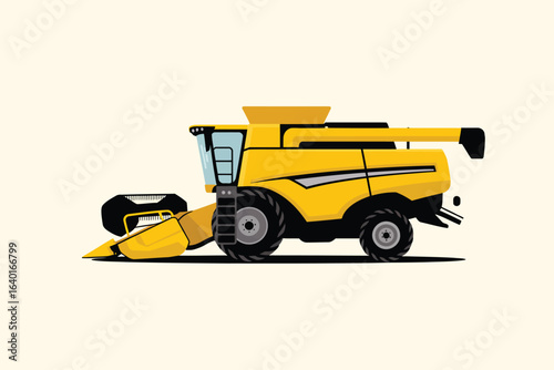 Yellow combine harvester agricultural machinery illustration