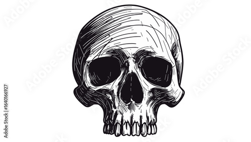 Illustration of a skull with dark eye sockets and nasal cavity in a sketch style drawing art