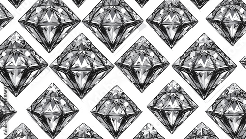 Illustration of a repeating pattern of diamond shapes with intricate facets and shading details throughout