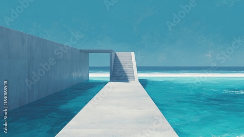 Minimalist Pier Extending into Turquoise Sea