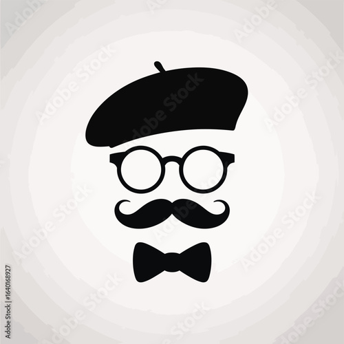 Silhouette of a parisian gentleman with beret glasses and moustache