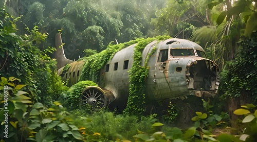 Wallpaper Mural Overgrown Airplane Wreckage in a Lush Jungle Torontodigital.ca