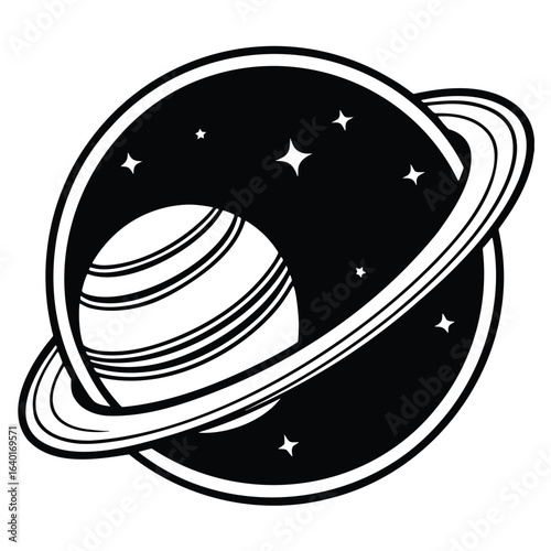 Stylized saturn planet silhouette isolated on white background