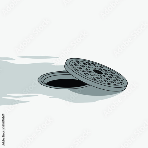 Open manhole covers on a white background with shadow