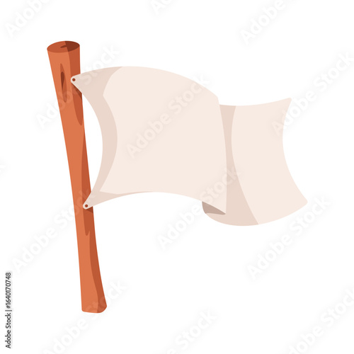 Waving white flag on a wooden pole symbolizing surrender