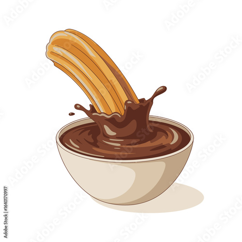 Churro dipped in rich chocolate sauce splash