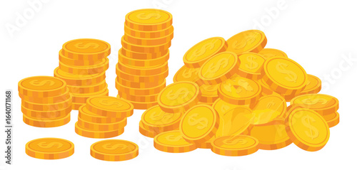 Stacks of golden coins representing wealth and fortune