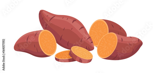 Freshly cut sweet potatoes with vibrant orange flesh