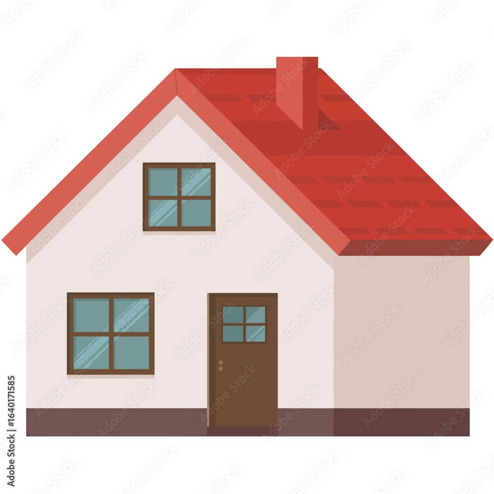 Simple cartoon house with red roof and chimney Simple cartoon house with red roof and chimney