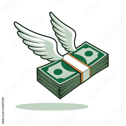 Money flying away with wings illustration