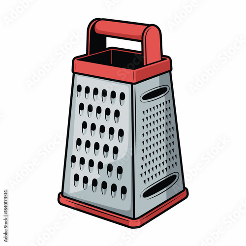 Four sided stainless steel box grater with red handle