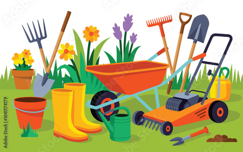 Vibrant garden tools and supplies for a beautiful garden