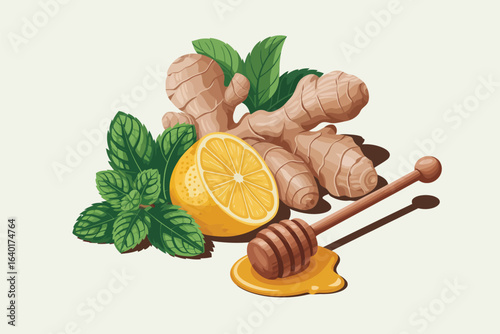 Natural cold remedy ingredients ginger lemon mint and honey