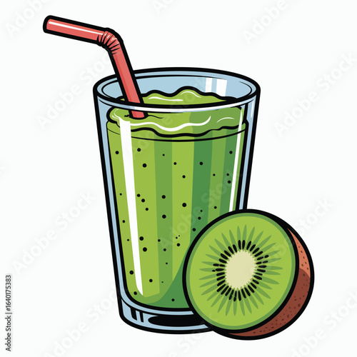 Refreshing green kiwi smoothie with fresh fruit slice