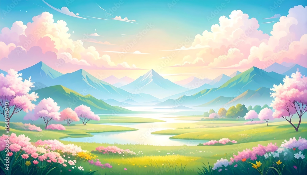 Fototapeta premium Pastel springtime valley landscape