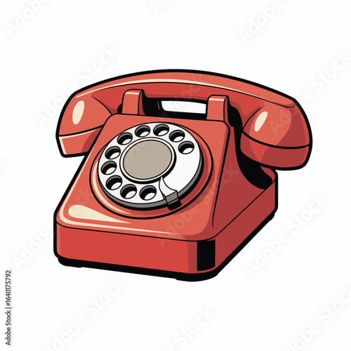 Retro red rotary dial telephone illustration