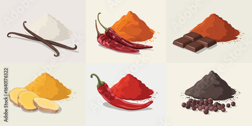 Assortment of spices and sweet ingredients for culinary use