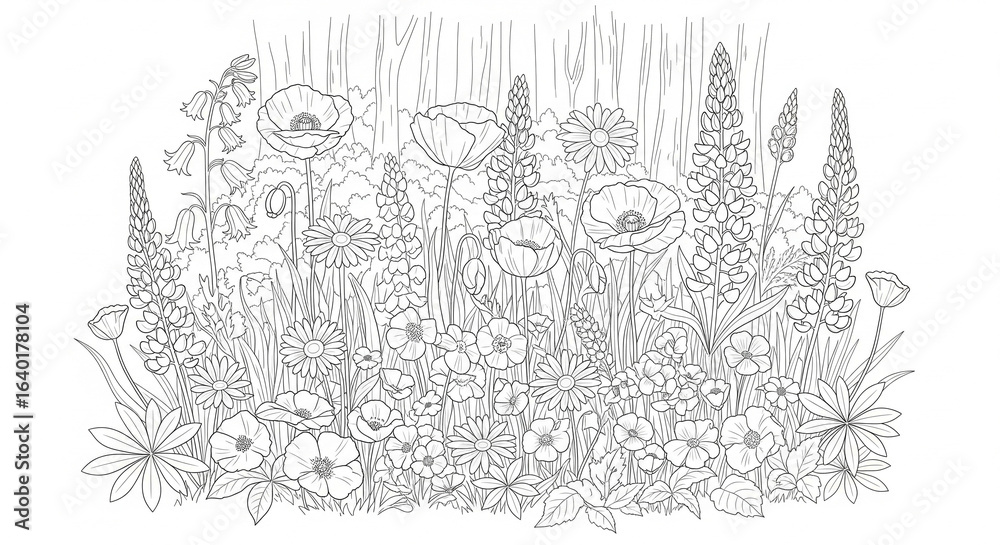 Naklejka premium Aquarell Vorlage Wildblumen am Waldrand