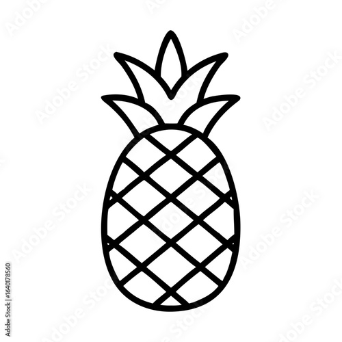A simple line drawing of a pineapple with crosshatch pattern and leafy crown isolated on white background