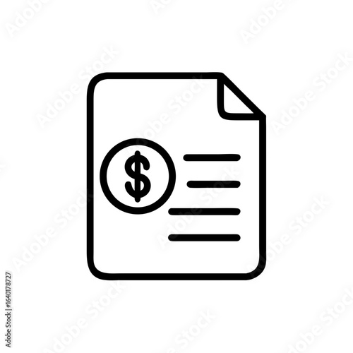 Illustration of a document with a folded corner displaying a dollar sign and horizontal lines design
