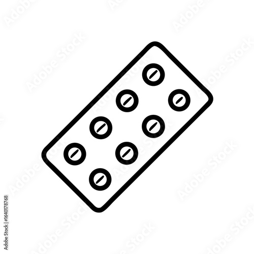 Illustration of a blister pack containing seven pills with a simple black outline on a white background