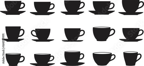 Coffee cup silhouette vector, tea cup clipart, black cup icon, beverage drink illustration, coffee mug graphic, hot drink silhouette