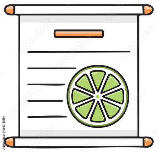 Illustration of a Lime Slice on a Scroll Document Fresh Food and Concept